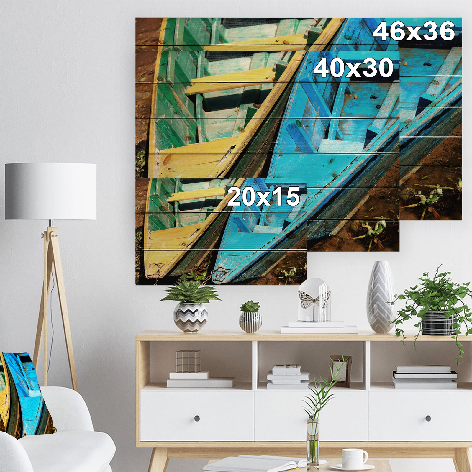 Wooden Boats on Lake Phewa - Boat Print on Natural Pine Wood