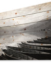 Boats Lined up on Pokhara Lake - Boat Print on Natural Pine Wood
