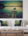 Pier and Boat in Vintage Lake - Boat Print on Natural Pine Wood