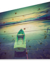 Boat at Sunset in Vintage Lake - Boat Print on Natural Pine Wood
