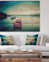 Pink Boat in Vintage Lake - Boat Print on Natural Pine Wood