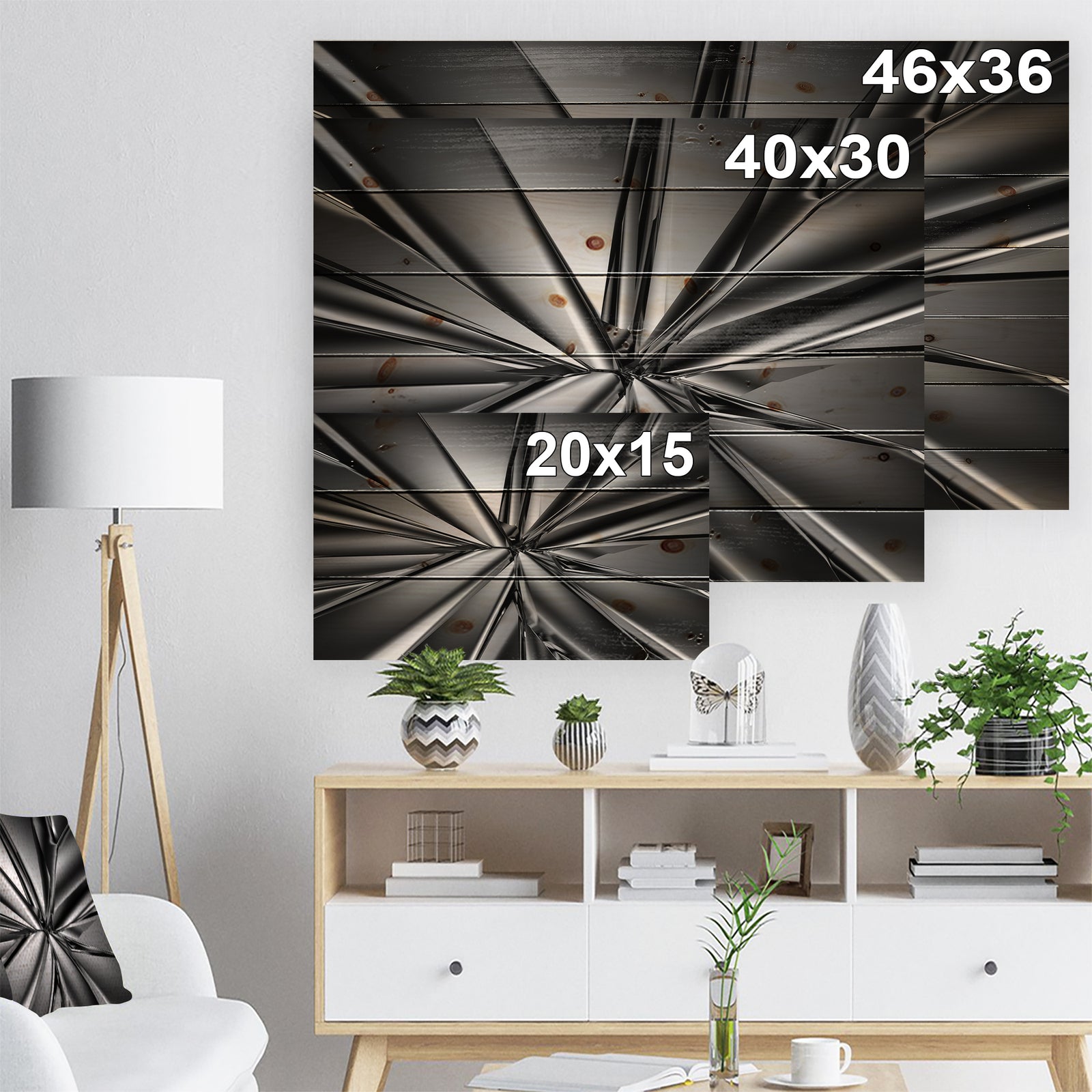 Futuristic Crystal Background - Abstract Print on Natural Pine Wood