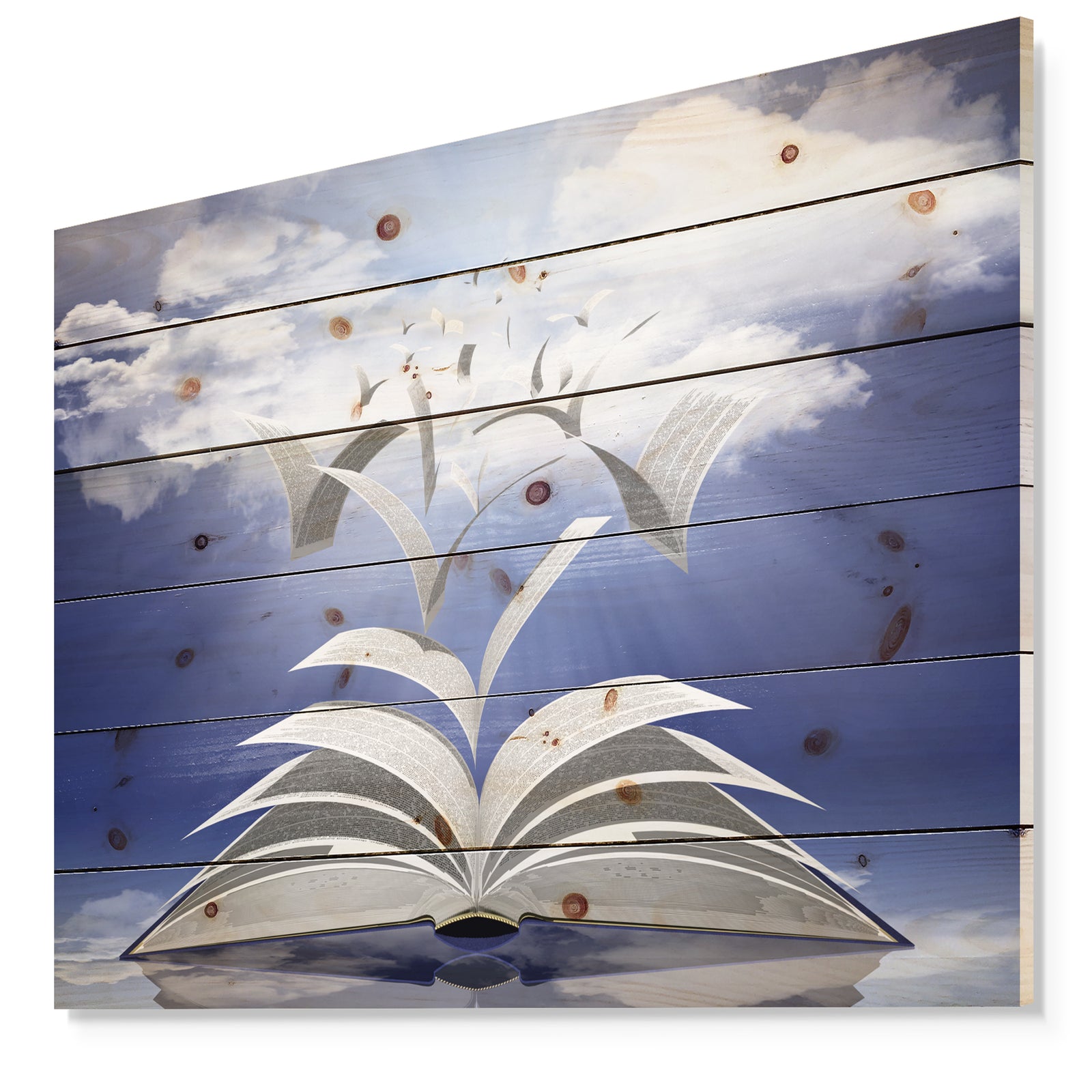 Book Pages Skyward - Abstract Print on Natural Pine Wood