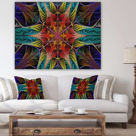 Colorful Fractal Stained Glass - Abstract Print on Natural Pine Wood