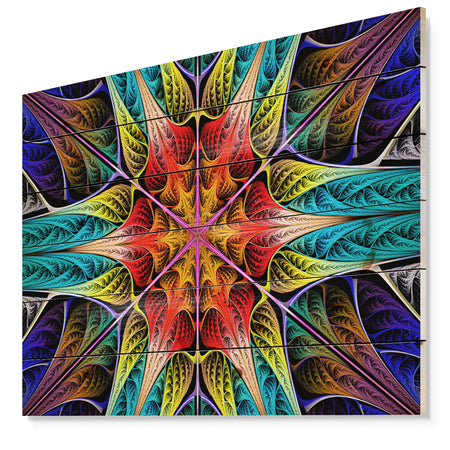 Colorful Fractal Stained Glass - Abstract Print on Natural Pine Wood