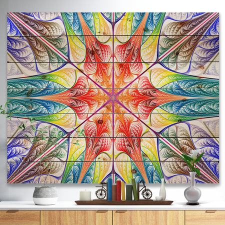 Multi Color Fractal Circles and Waves - Abstract Print on Natural Pine Wood