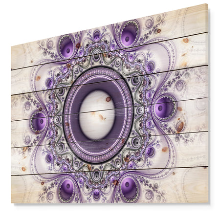 Purple Fractal Pattern with Circles - Abstract Print on Natural Pine Wood