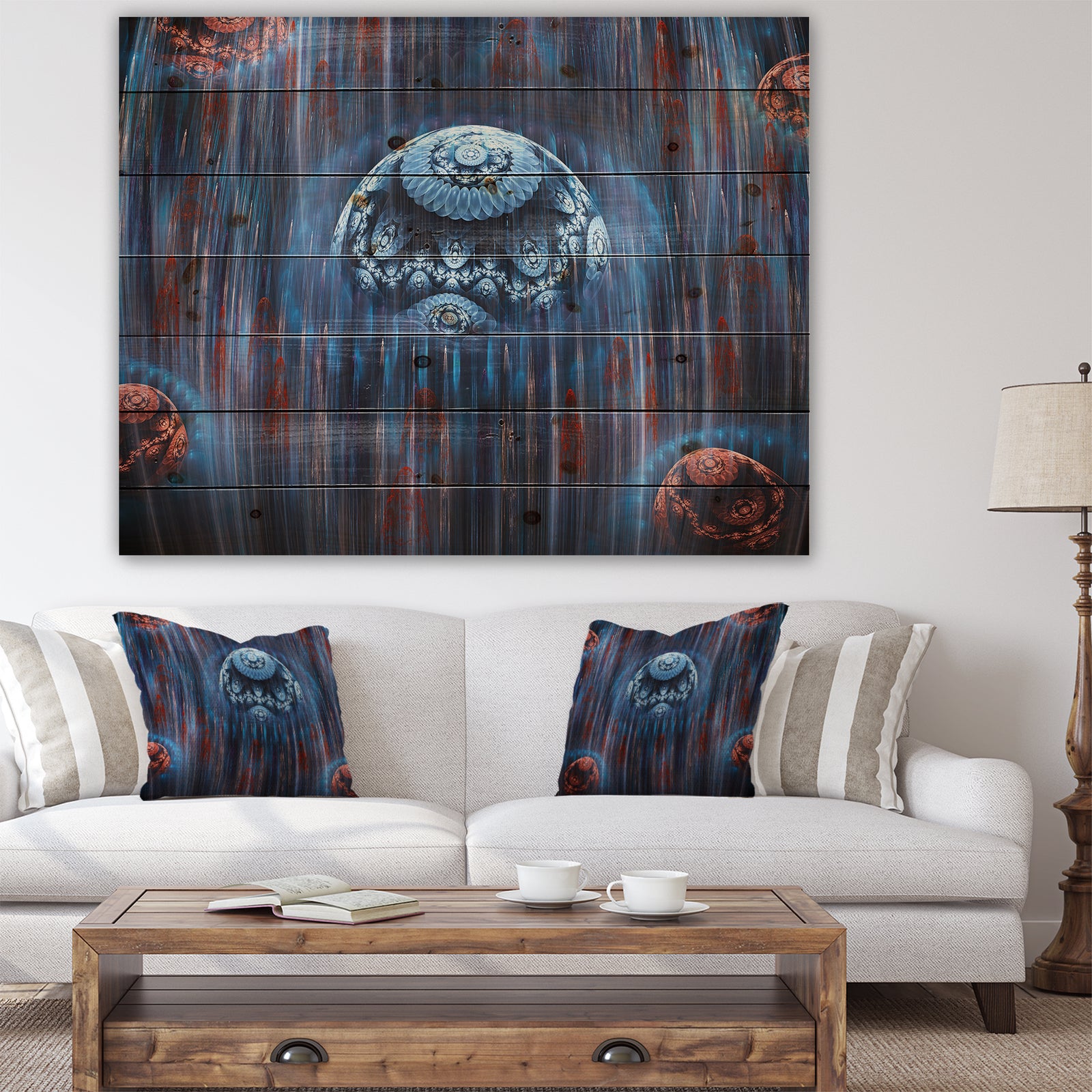 Blue World of Infinite Universe - Abstract Print on Natural Pine Wood