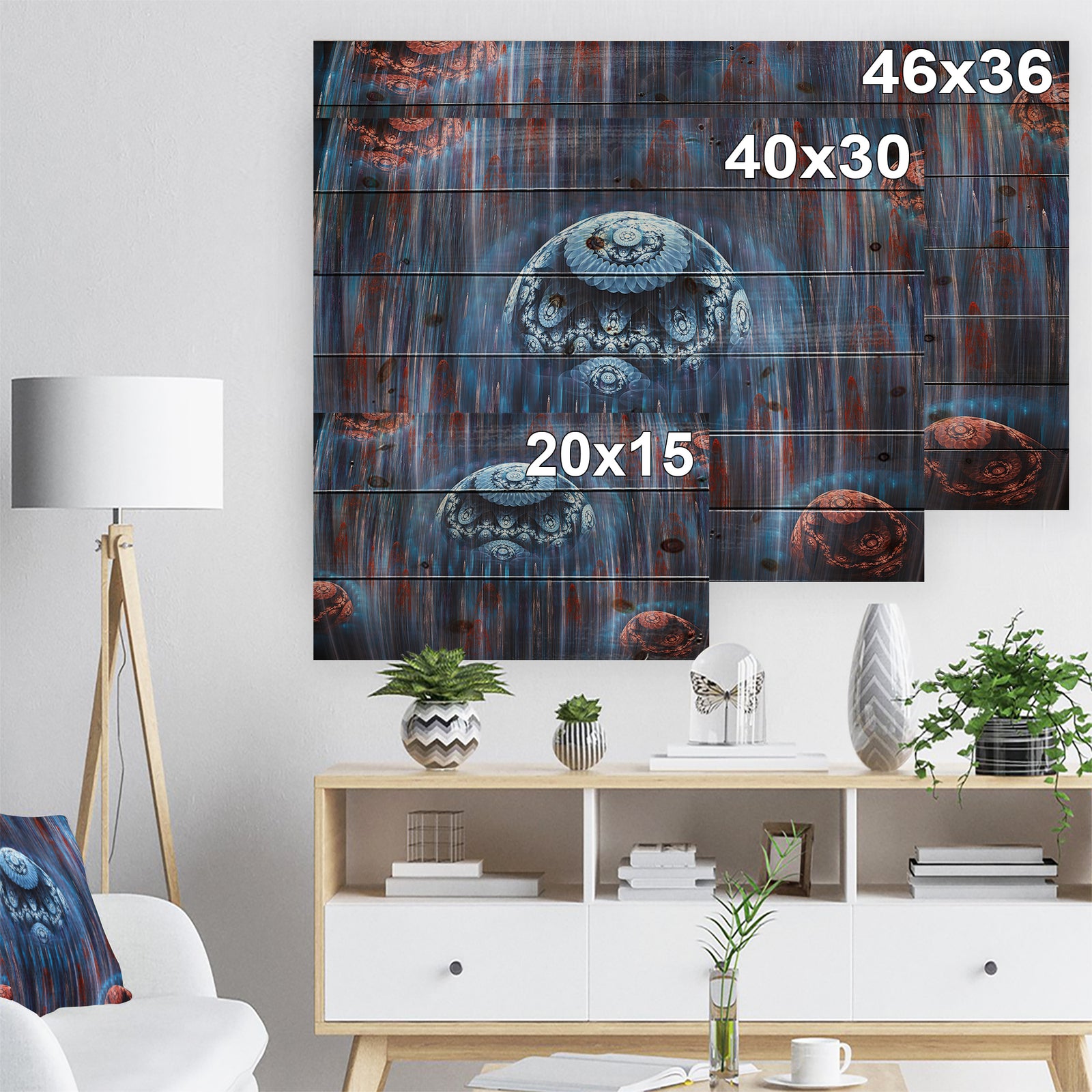 Blue World of Infinite Universe - Abstract Print on Natural Pine Wood