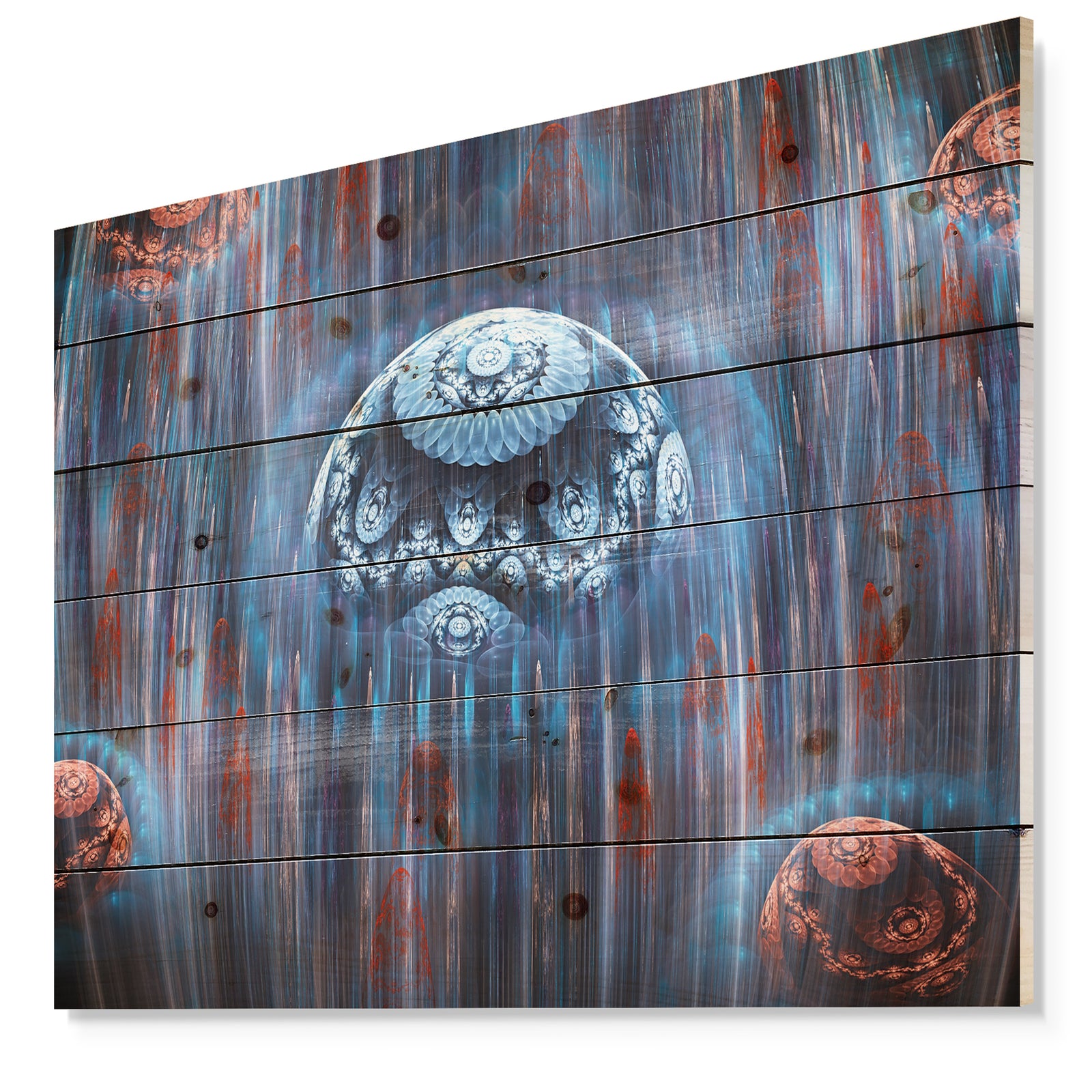 Blue World of Infinite Universe - Abstract Print on Natural Pine Wood