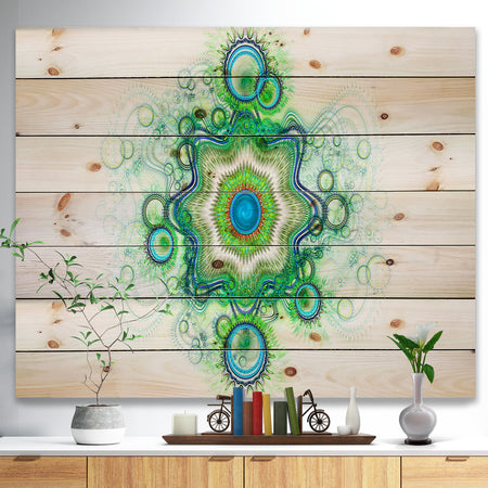 Cabalistic Star Fractal Flower - Abstract Print on Natural Pine Wood