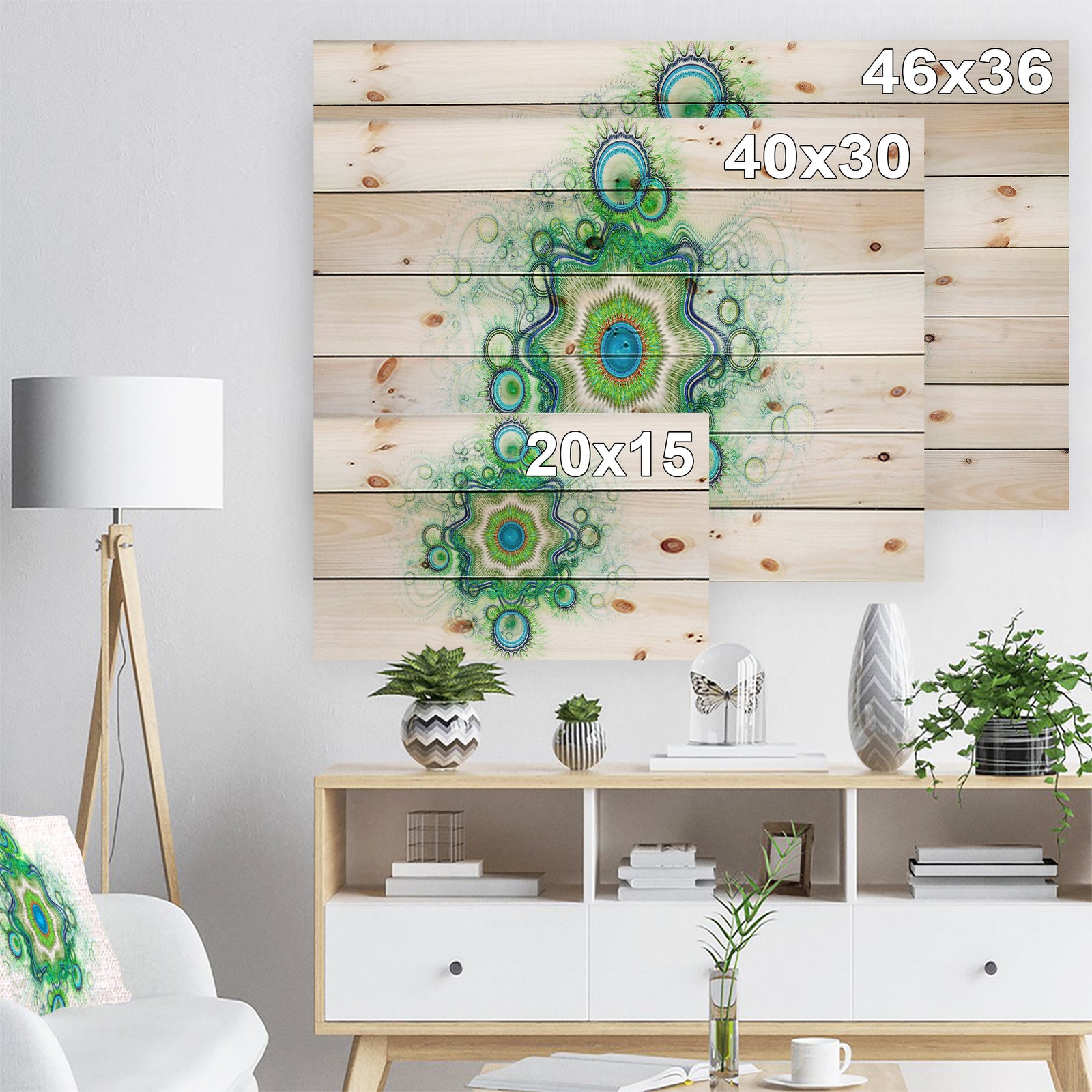 Cabalistic Star Fractal Flower - Abstract Print on Natural Pine Wood