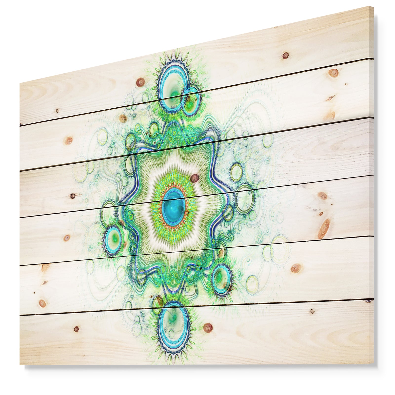 Cabalistic Star Fractal Flower - Abstract Print on Natural Pine Wood