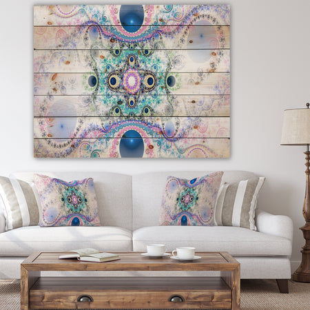 Cryptical Blue Fractal Pattern - Abstract Print on Natural Pine Wood