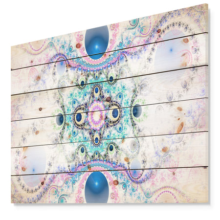 Cryptical Blue Fractal Pattern - Abstract Print on Natural Pine Wood