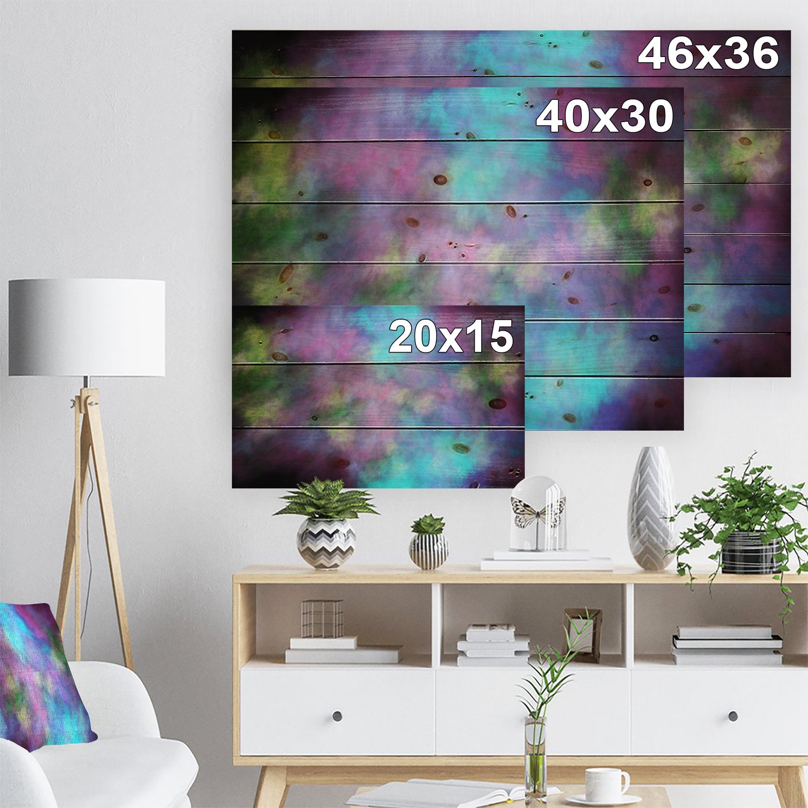 Perfect Blue Purple Starry Sky - Abstract Print on Natural Pine Wood