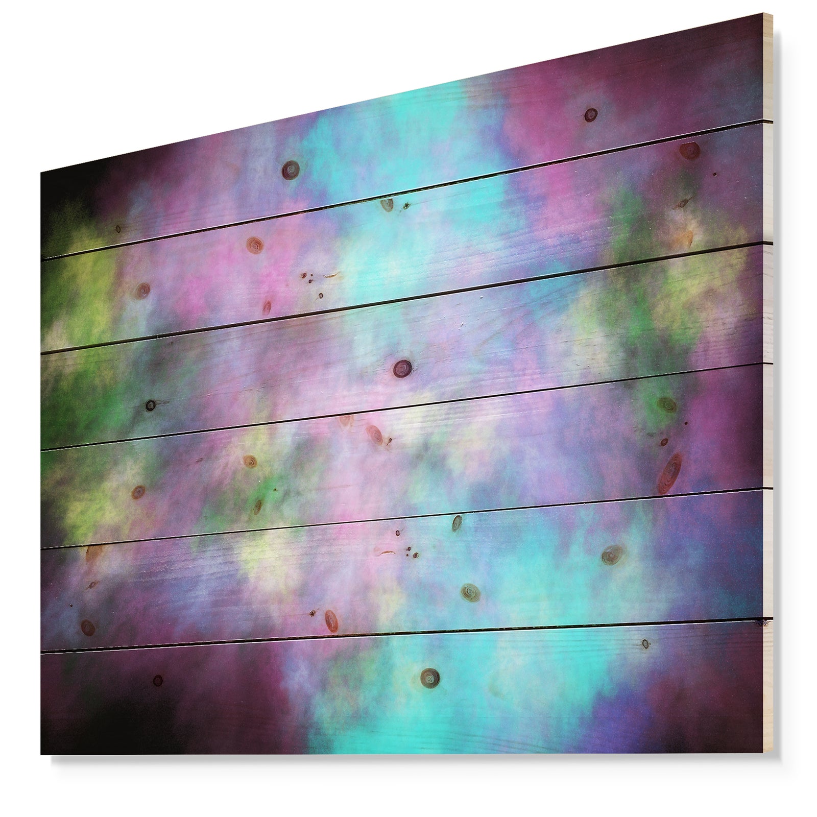 Perfect Blue Purple Starry Sky - Abstract Print on Natural Pine Wood