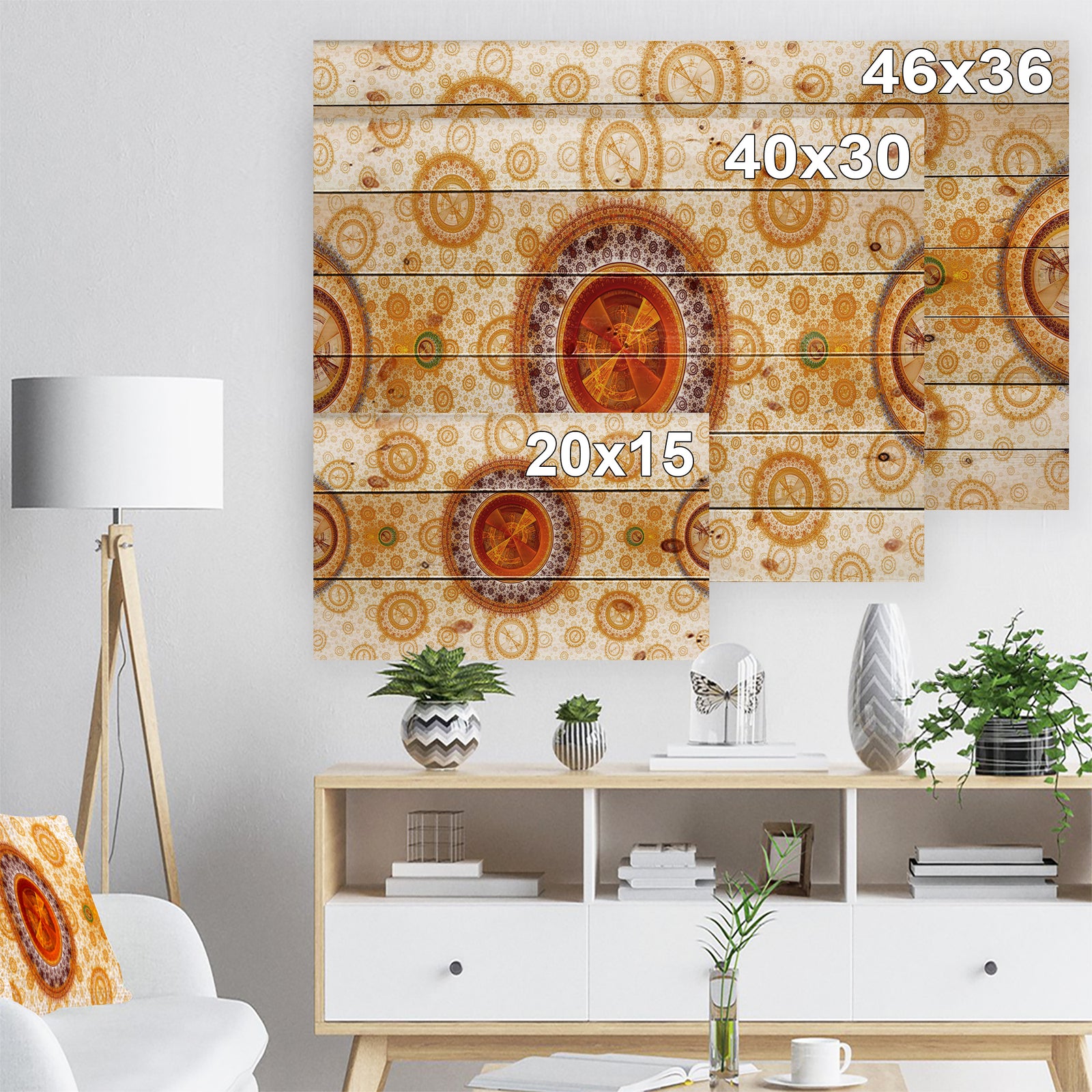 Yellow Psychedelic Relaxing Art - Abstract Print on Natural Pine Wood