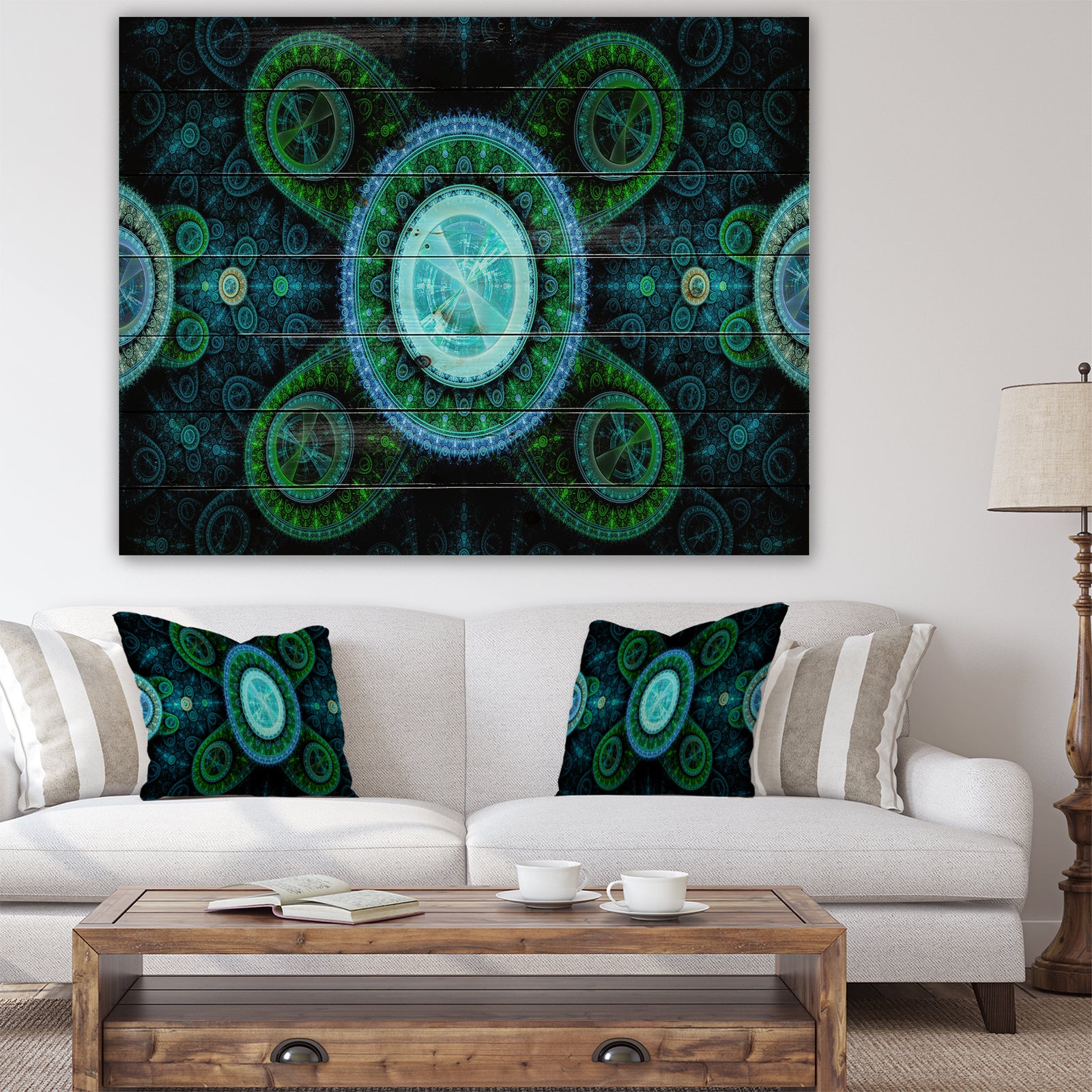 Bright Blue Psychedelic Relaxing Art - Abstract Print on Natural Pine Wood