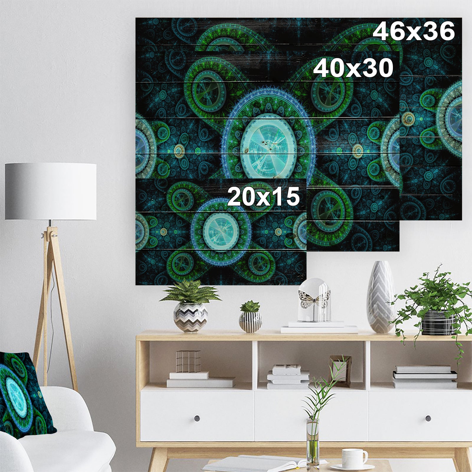 Bright Blue Psychedelic Relaxing Art - Abstract Print on Natural Pine Wood