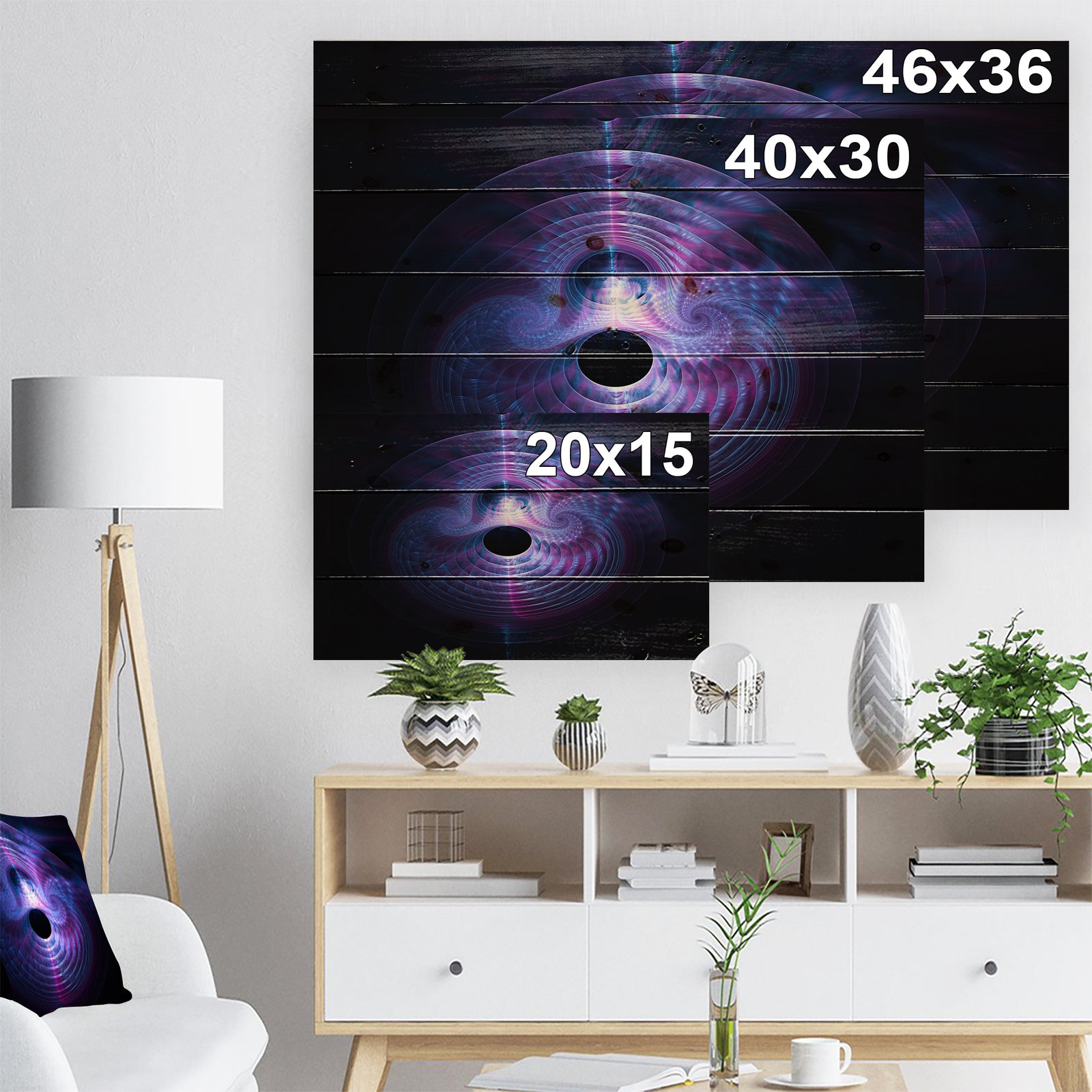 Bright Blue Magical Lights - Abstract Print on Natural Pine Wood