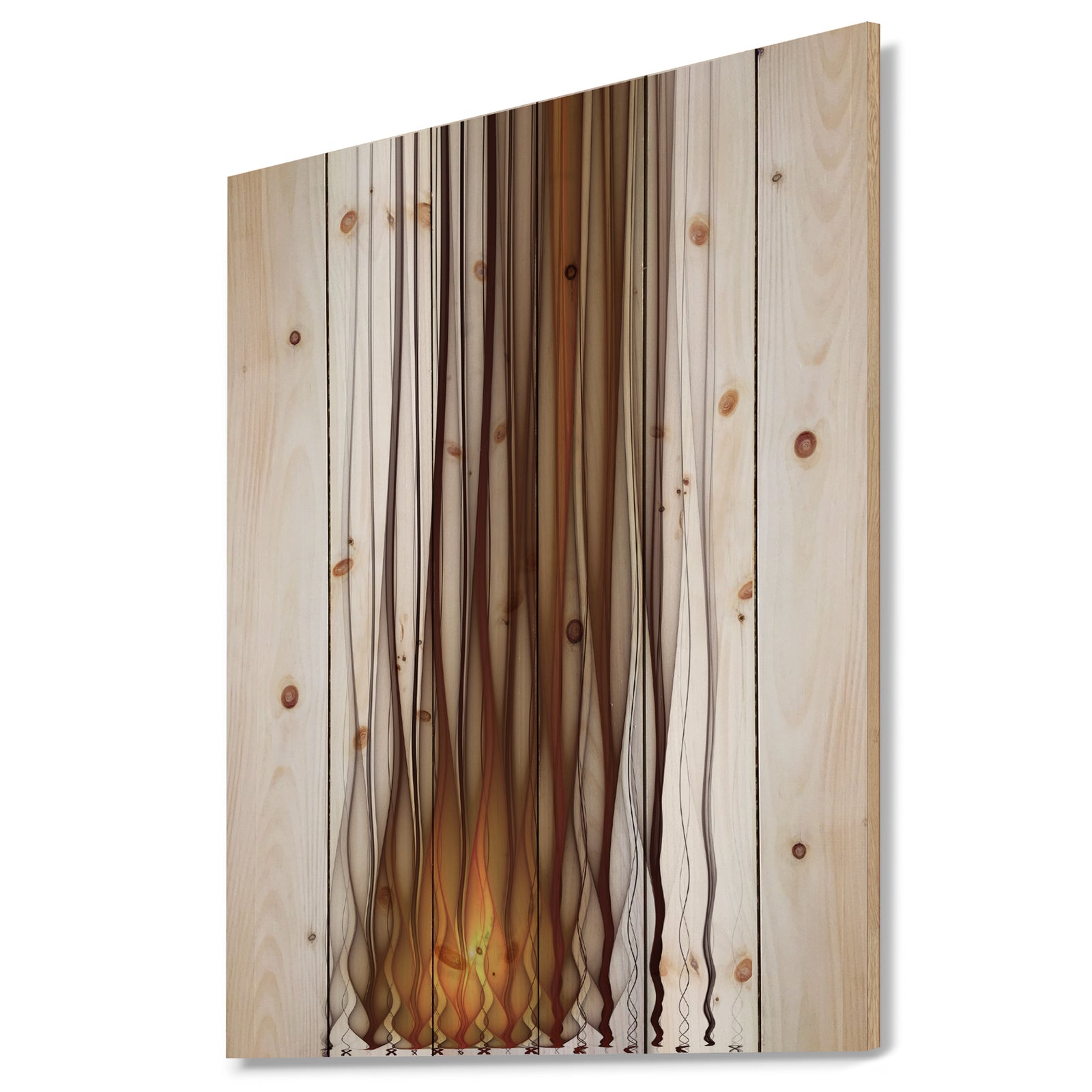 Yellow Fractal Flames Pattern - Abstract Print on Natural Pine Wood
