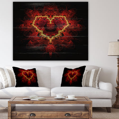 Fractal Red Heart Texture - Abstract Print on Natural Pine Wood