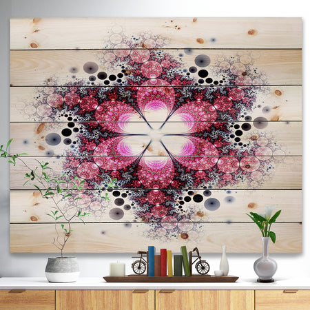 Violet Fractal Flower Pattern - Abstract Print on Natural Pine Wood
