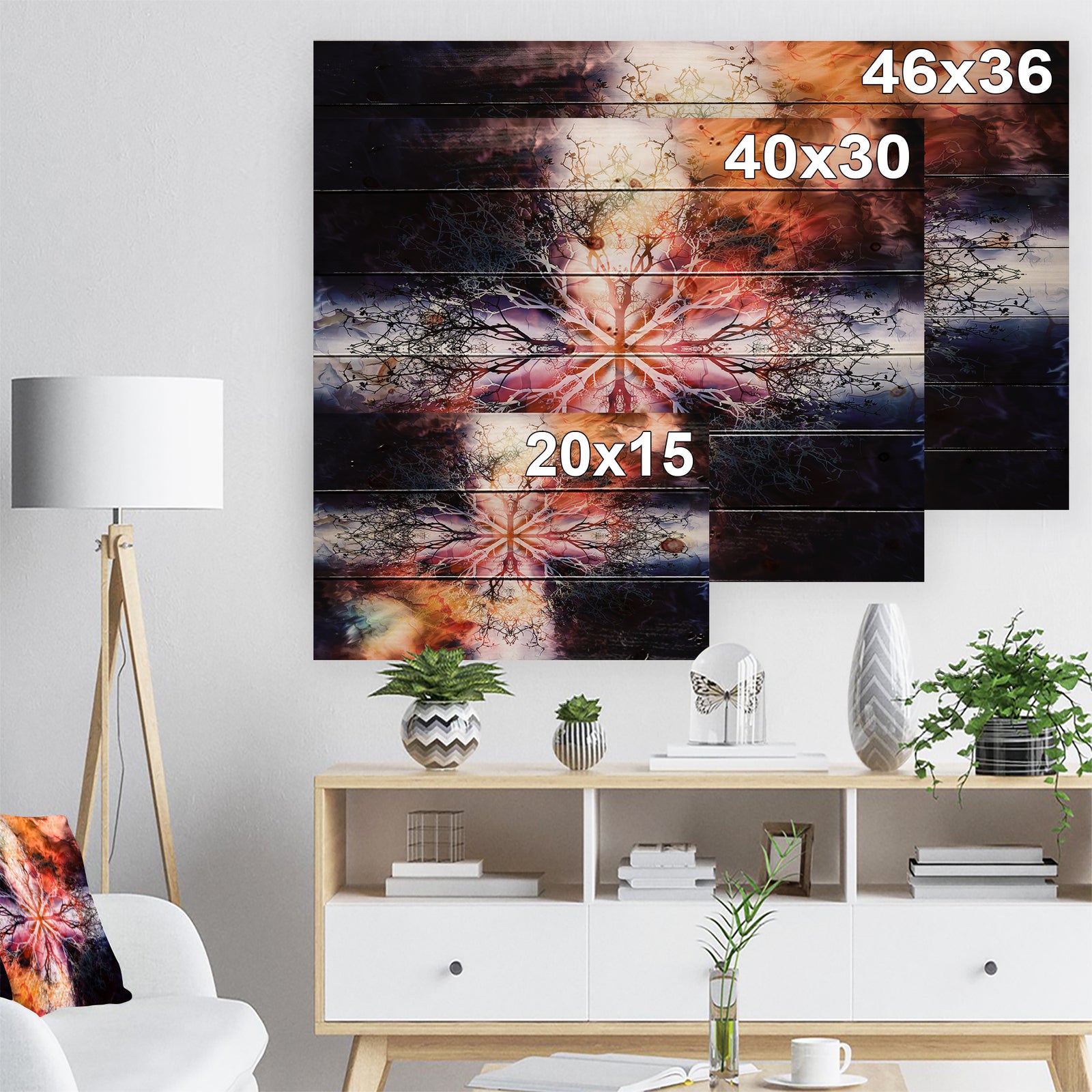Mandala with Tree Pattern - Abstract Print on Natural Pine Wood