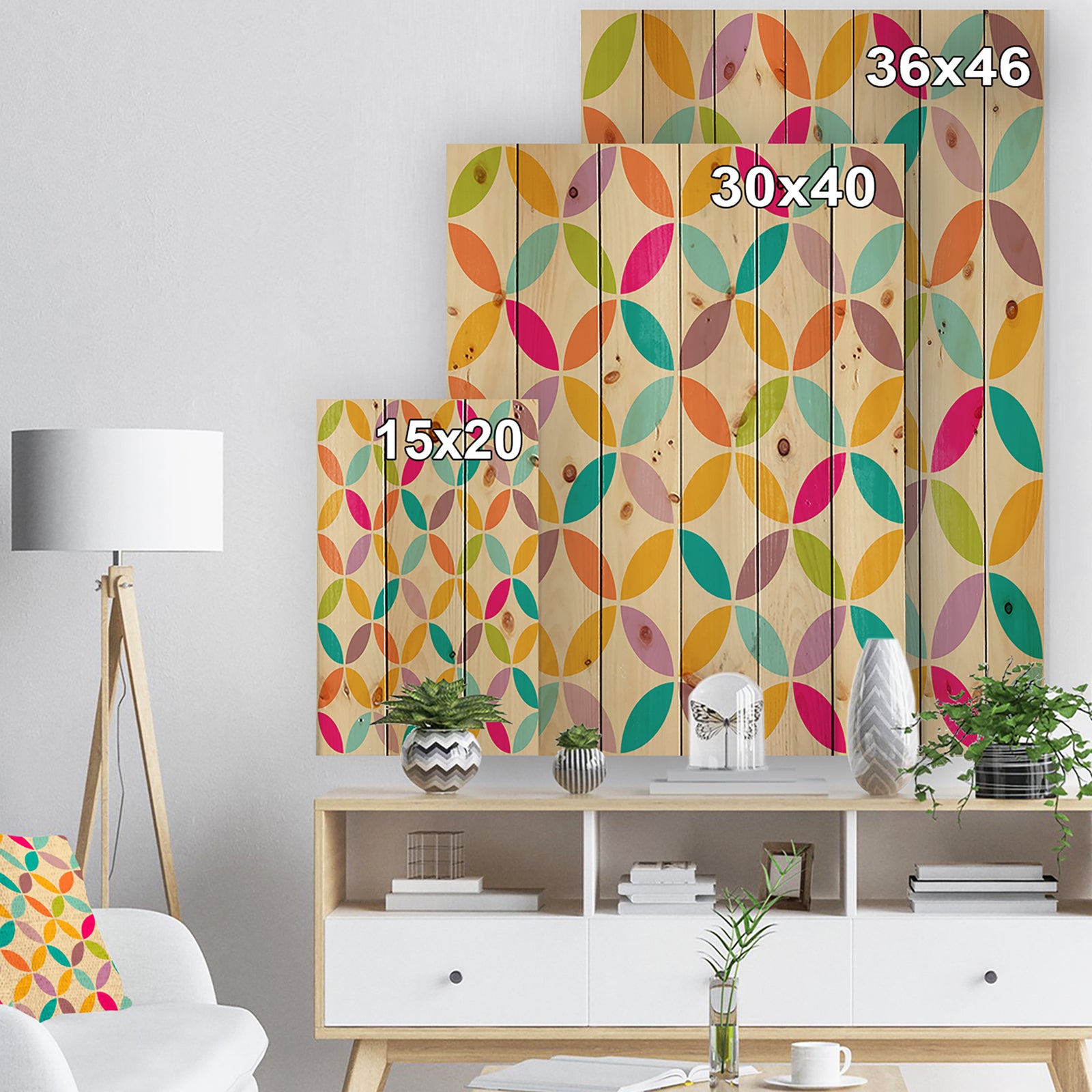 Vintage abstract seamless pattern - Contemporary Art Print on Natural Pine Wood