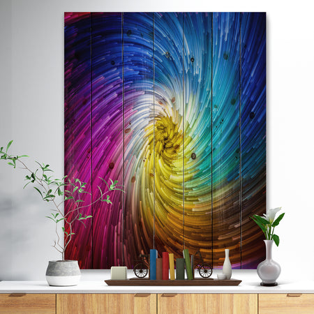 Unfolding of Vibrant Vortex - Contemporary Art Print on Natural Pine Wood