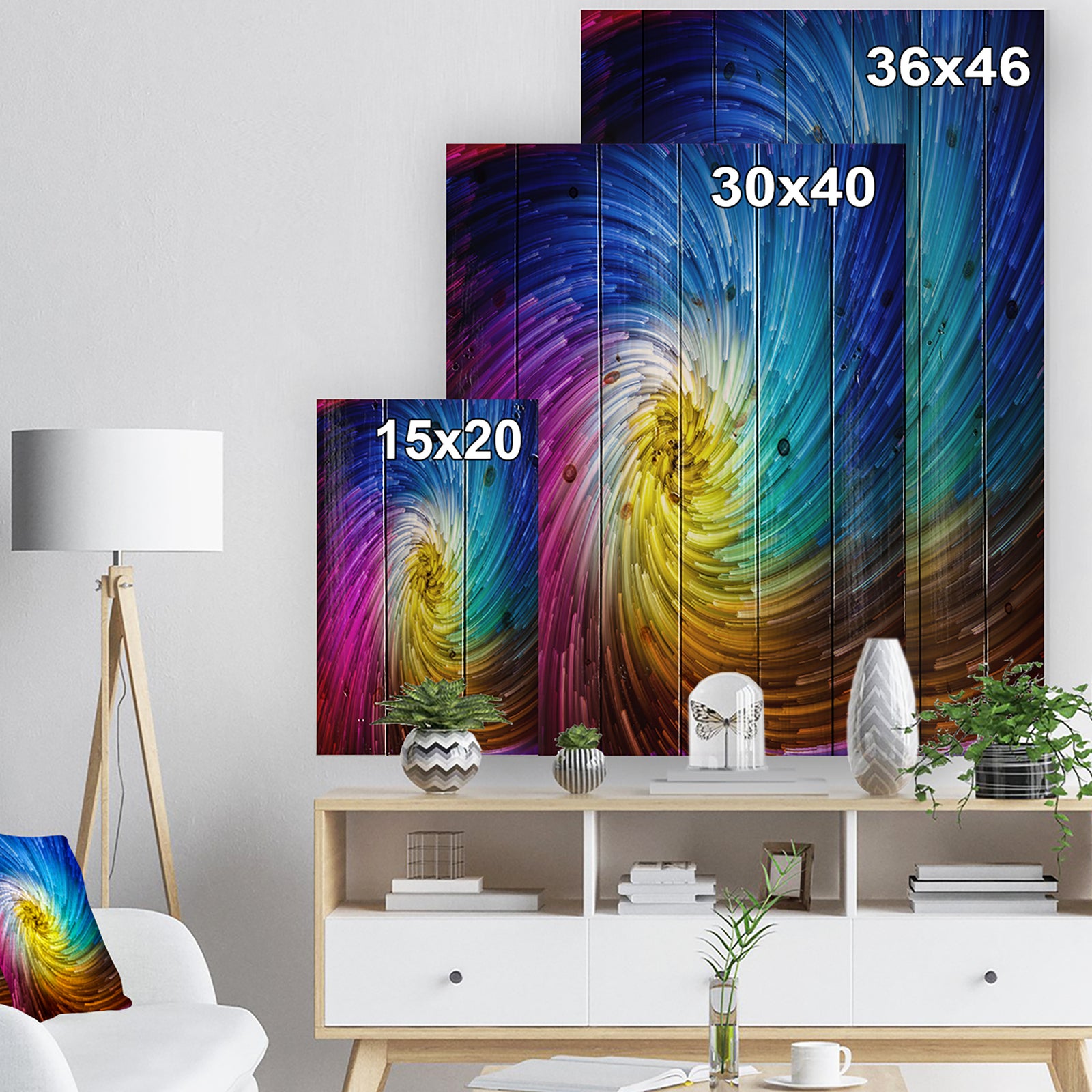 Unfolding of Vibrant Vortex - Contemporary Art Print on Natural Pine Wood