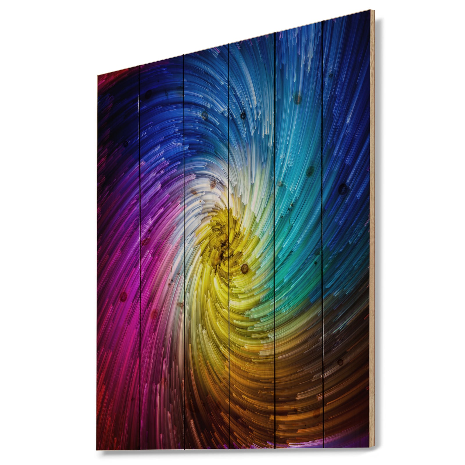 Unfolding of Vibrant Vortex - Contemporary Art Print on Natural Pine Wood