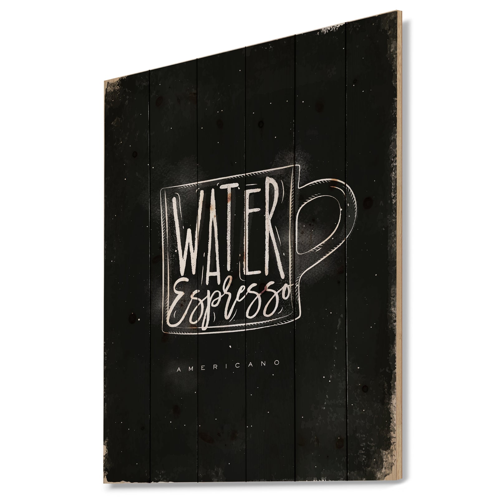 Americano cup coffee chalk - Digital Art Print on Natural Pine Wood