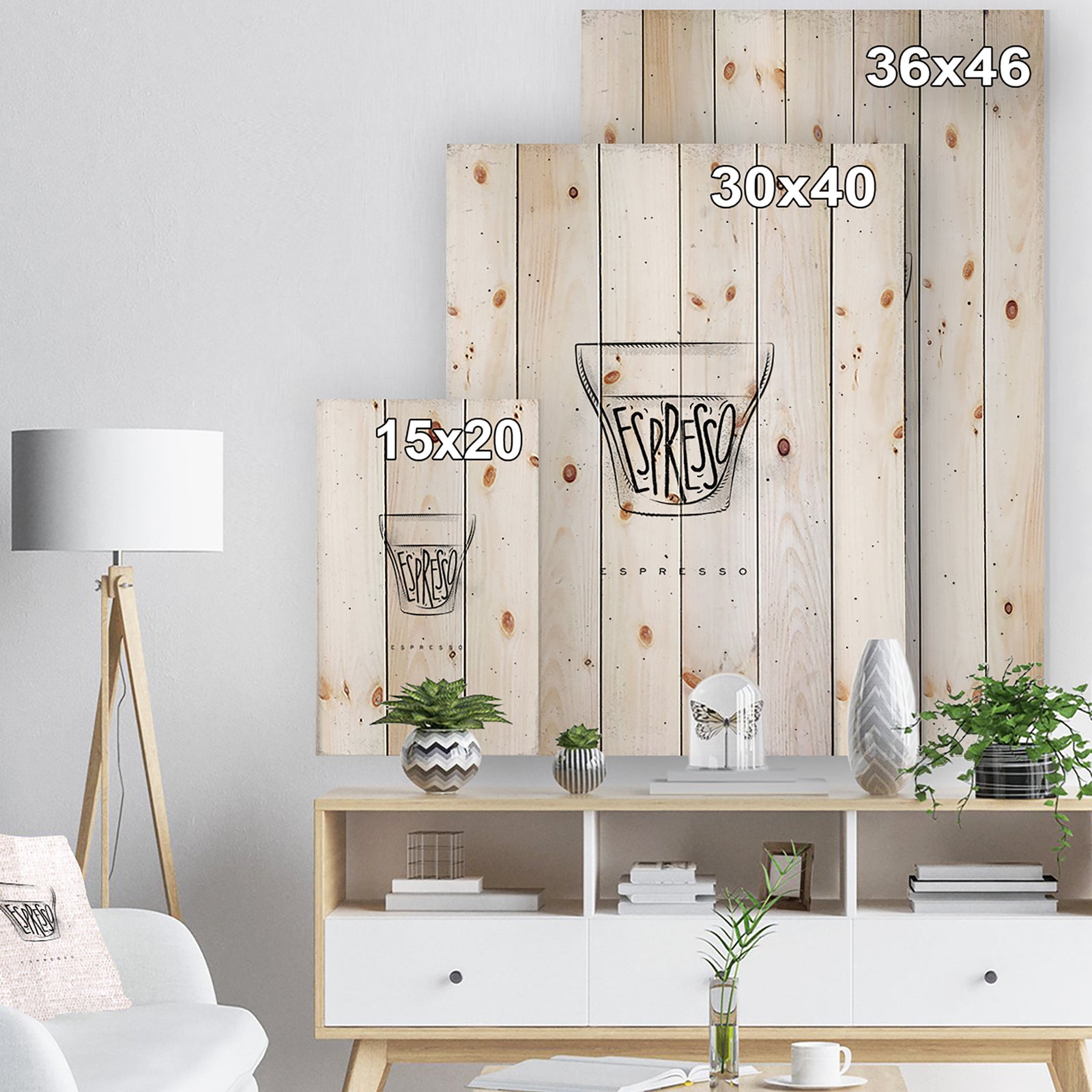 Espresso cup white - Food Painting Print on Natural Pine Wood