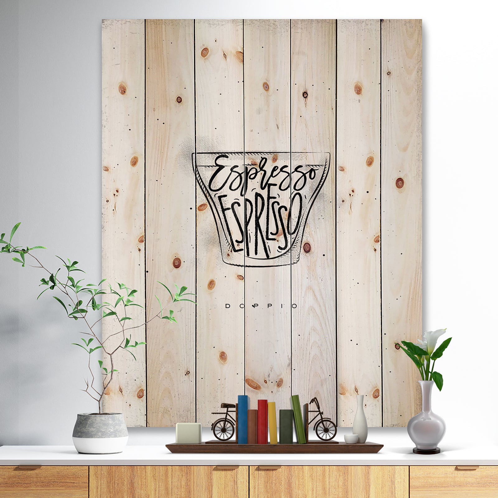 Doppio cup white - Food Painting Print on Natural Pine Wood