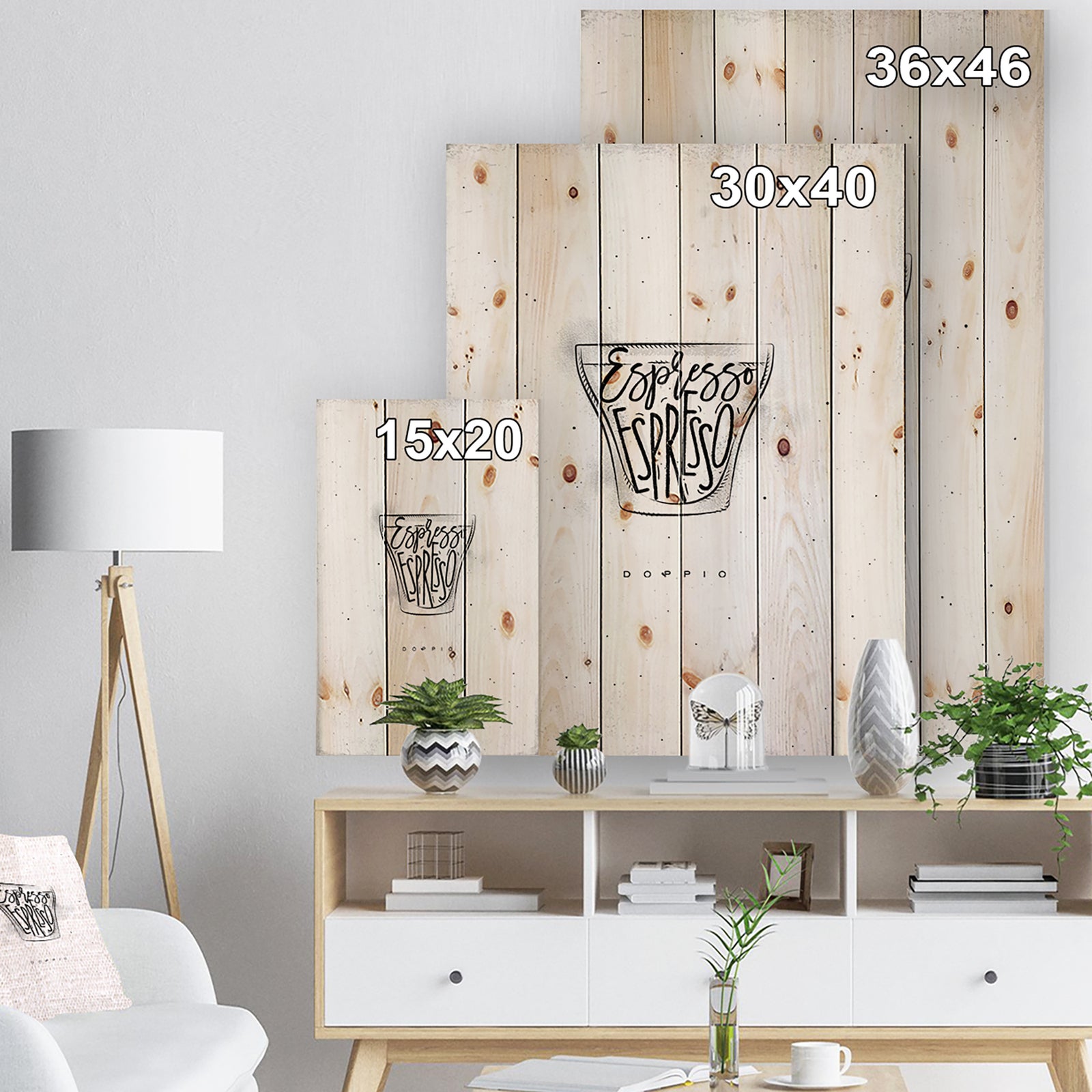 Doppio cup white - Food Painting Print on Natural Pine Wood