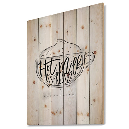 Cappuccino cup white - Food Painting Print on Natural Pine Wood