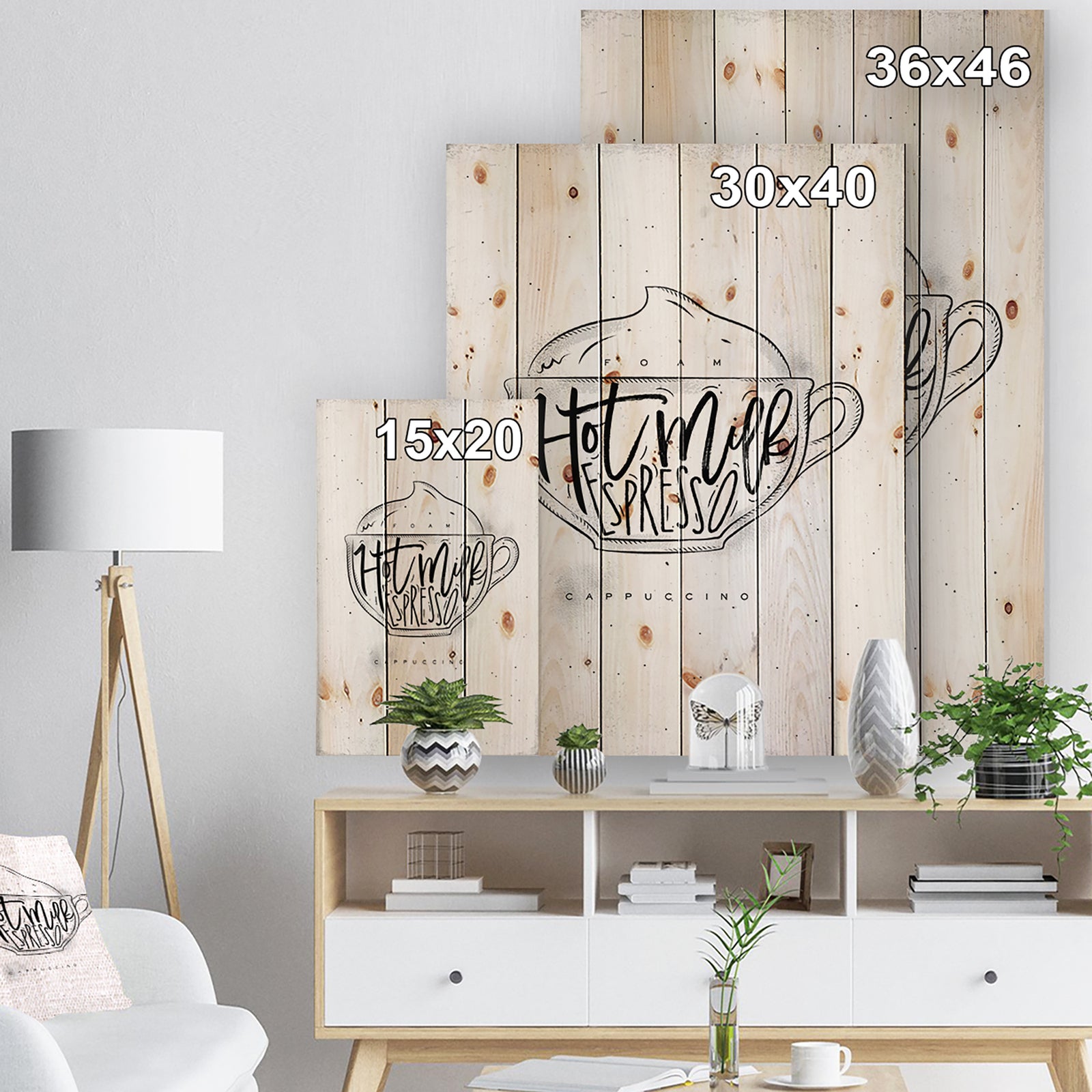 Cappuccino cup white - Food Painting Print on Natural Pine Wood