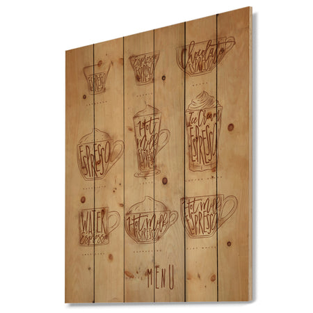 Coffee menu graphic craft - Food Painting Print on Natural Pine Wood