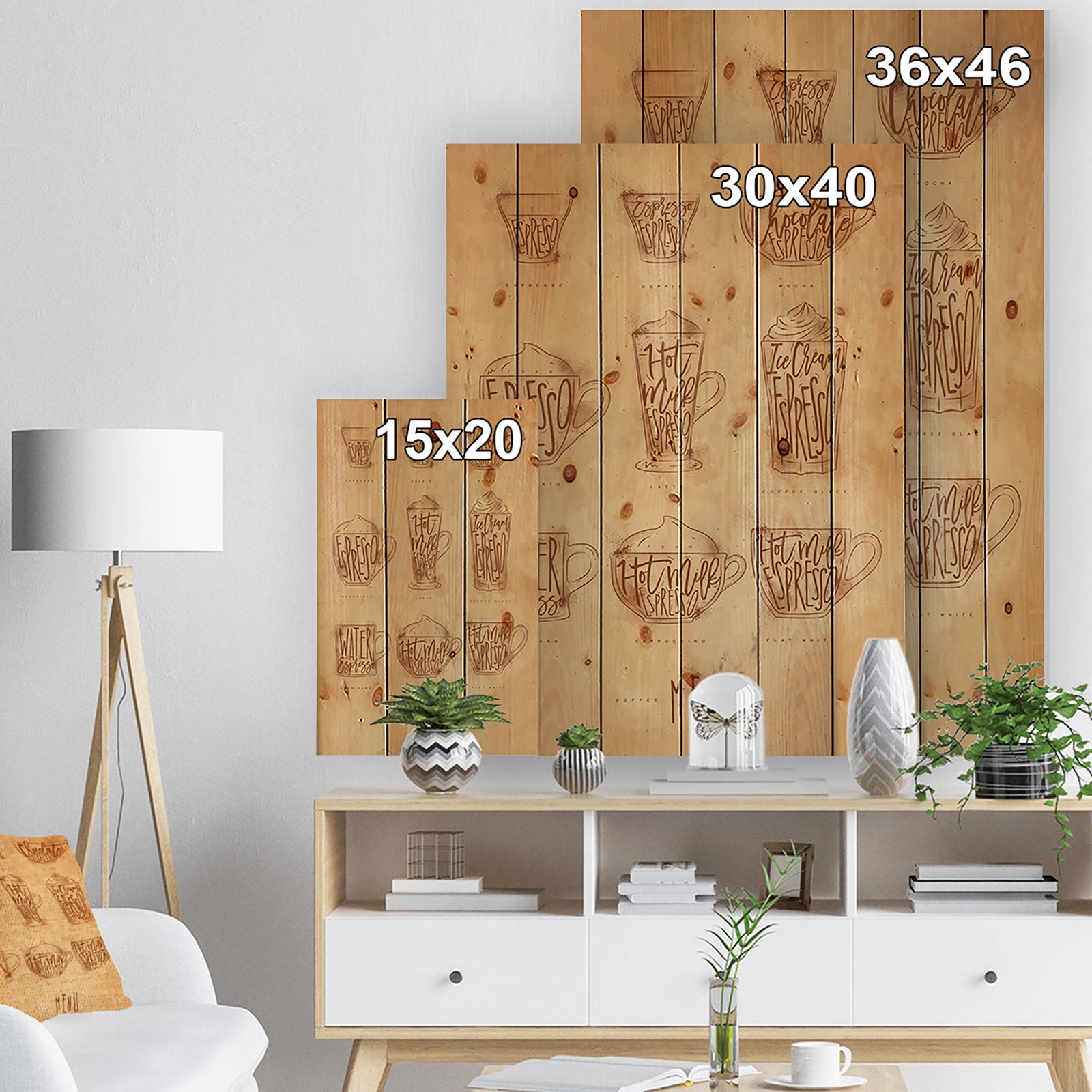 Coffee menu graphic craft - Food Painting Print on Natural Pine Wood