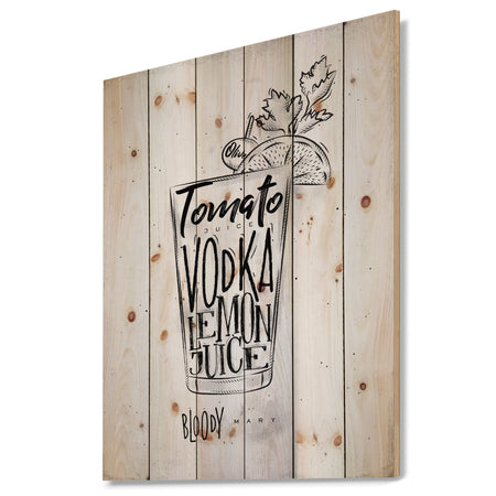 Bloody mary cocktail - Food Painting Print on Natural Pine Wood