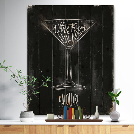 Daiquiri cocktail chalk - Food Painting Print on Natural Pine Wood