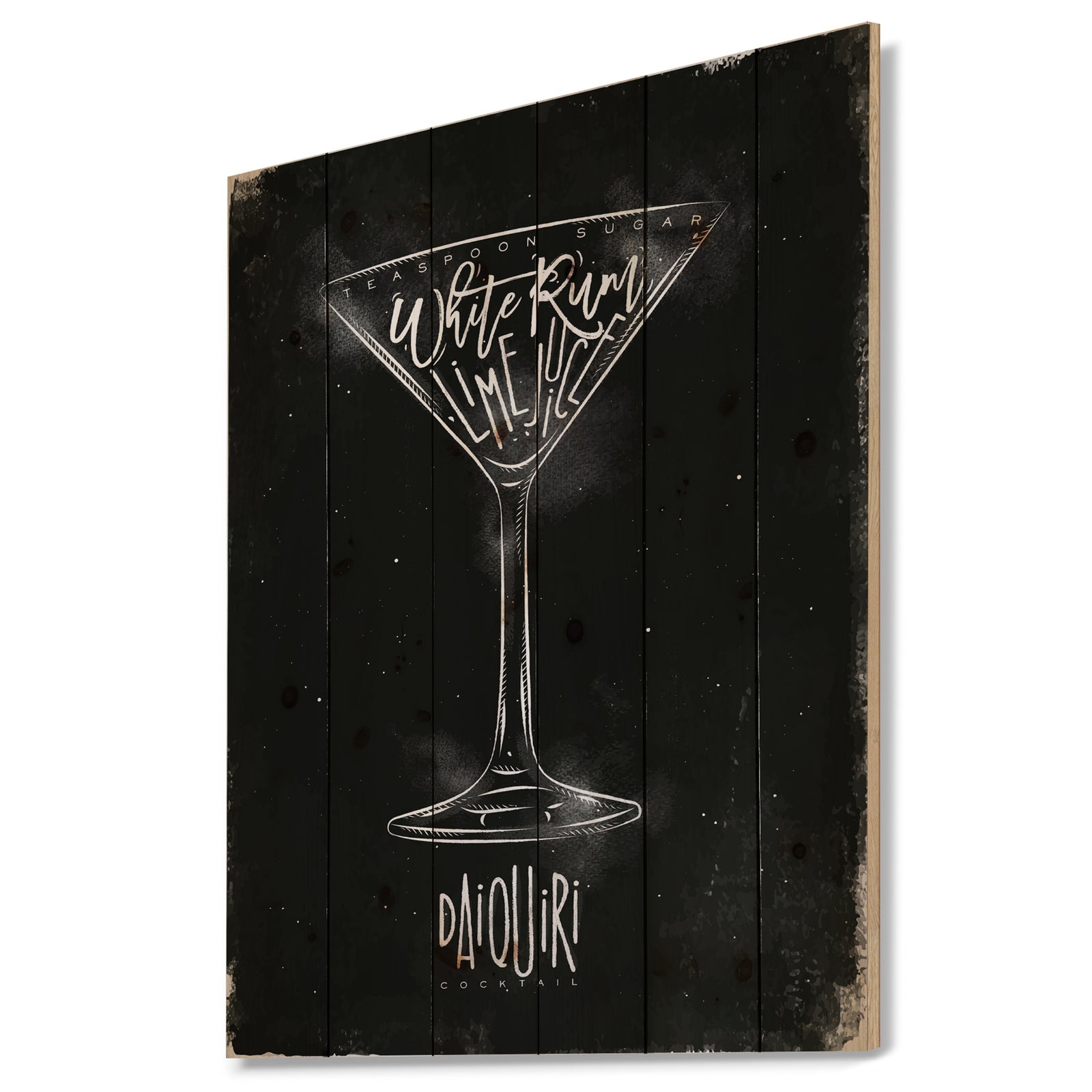 Daiquiri cocktail chalk - Food Painting Print on Natural Pine Wood