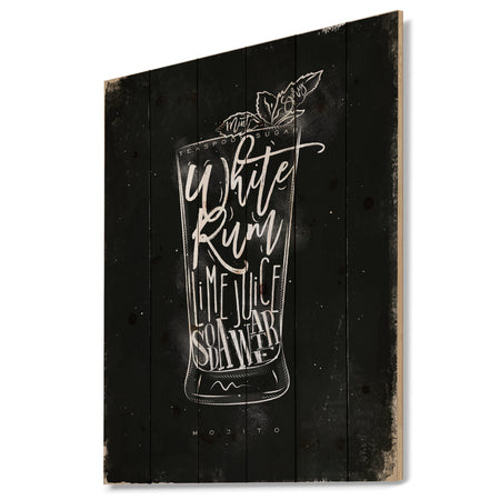 Mojito cocktail chalk - Food Painting Print on Natural Pine Wood