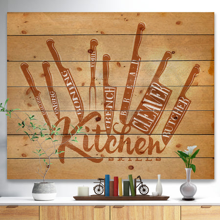 Meat cutting knifes poster craft - Food Painting Print on Natural Pine Wood