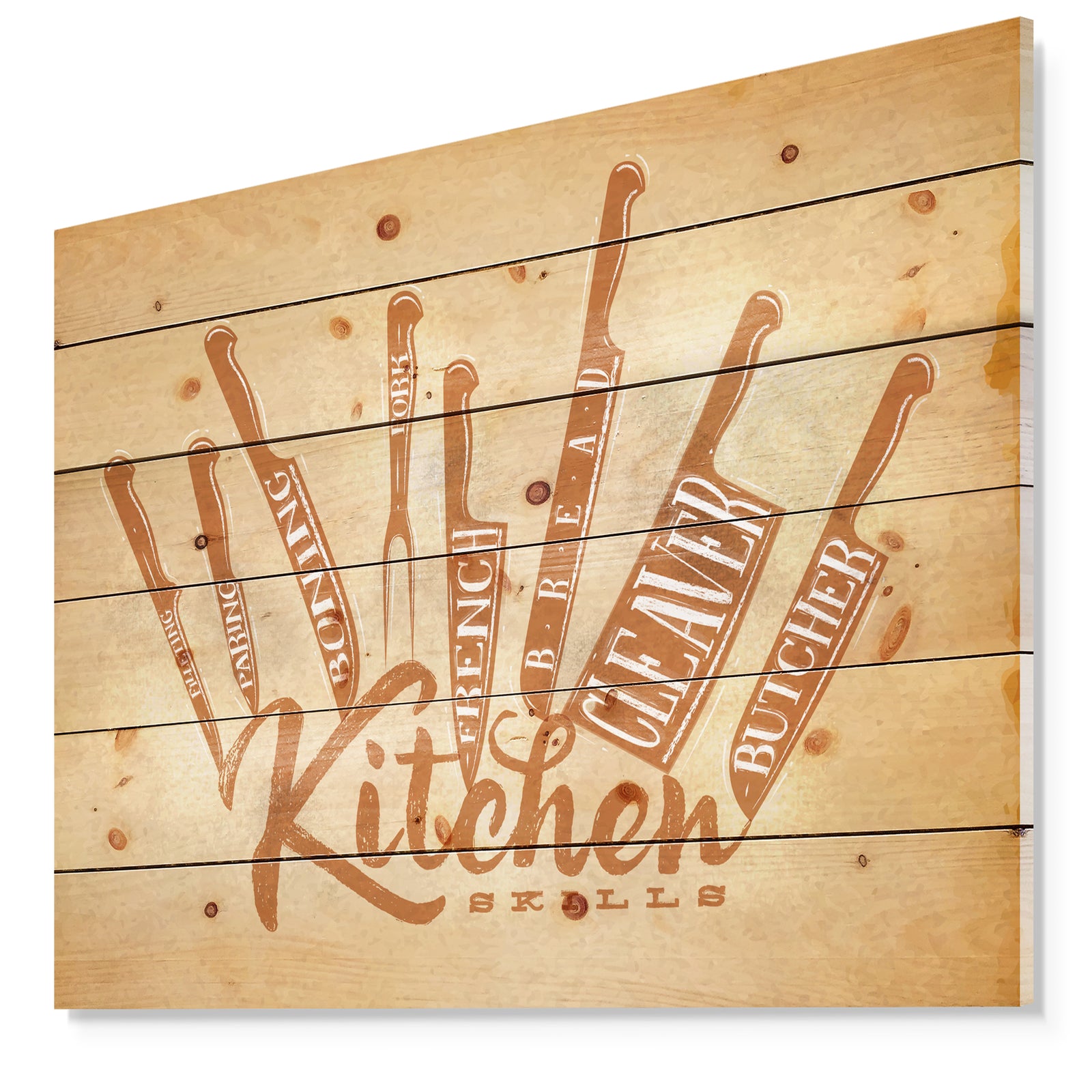 Meat cutting knifes poster craft - Food Painting Print on Natural Pine Wood