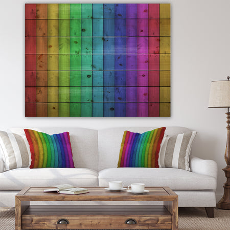 Rainbow Colors On Wooden - Contemporary Painting Print on Natural Pine Wood