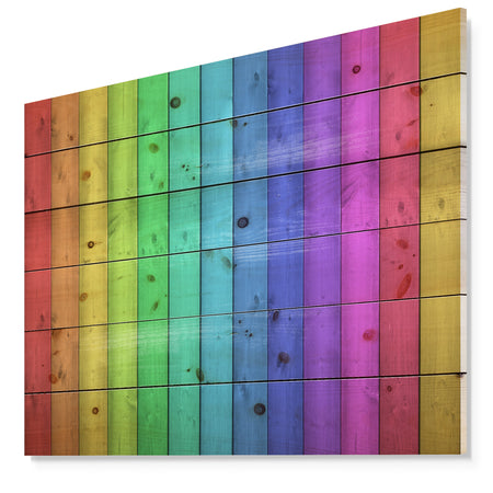 Rainbow Colors On Wooden - Contemporary Painting Print on Natural Pine Wood