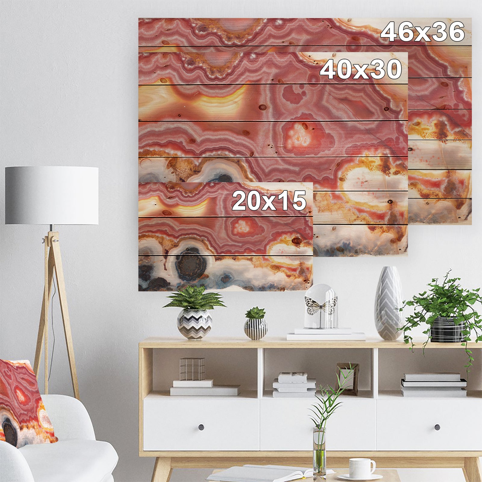 Round Rough Agate mineral sample -Stone Print on Natural Pine Wood